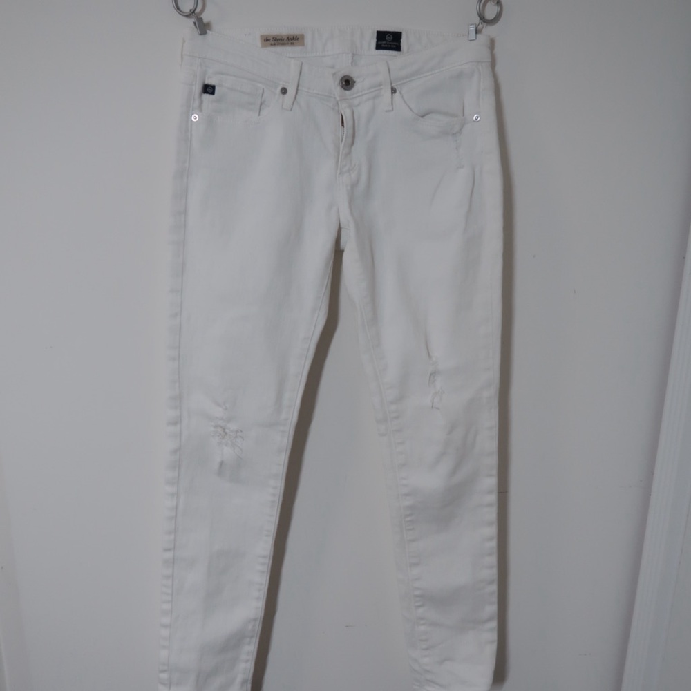 AG The Stevie Ankle Slim Straight Distressed White Jeans 26R - Picture 2 of 8